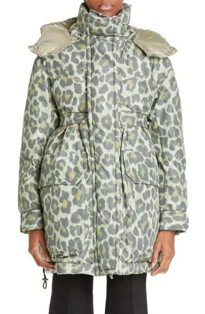Sacai Leopard Print Padded Jacket In Khaki