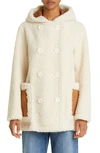 STAND STUDIO KHALESSI DOUBLE BREASTED FAUX SHEARLING HOODED COAT