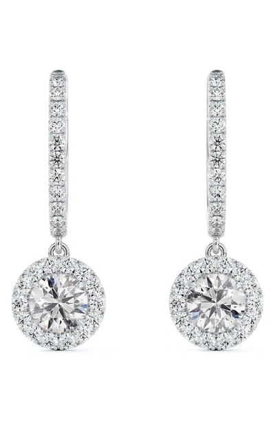 De Beers Forevermark Center Of My Universe Diamond Pave Huggie Hoop Halo Diamond Drop Earrings In 18k White Gold, 0.80 Ct