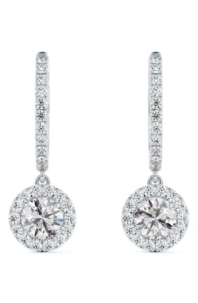 De Beers Forevermark Center Of My Universe Pave Diamond Huggies With Halo Diamond Drops In Platinum, 1.40 Ct. T. W. In 18k White Gold