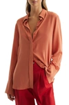 Reiss Eden Silk Button-up Blouse In Orange