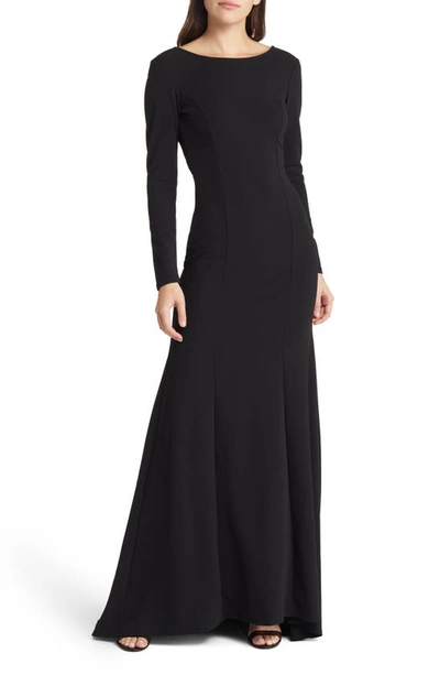 Lulus Wait For Me Open Back Long Sleeve Body-con Gown In Black