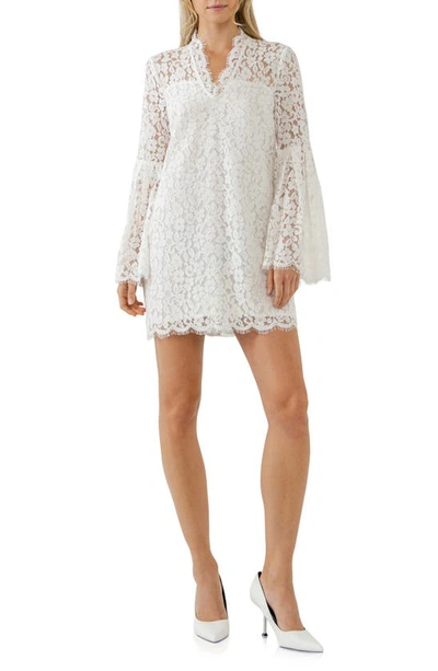 Endless Rose Long Sleeve Floral Lace Minidress In Ivory