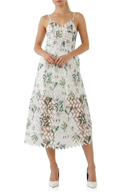 Endless Rose Floral Printed Lace Midi Dress In White