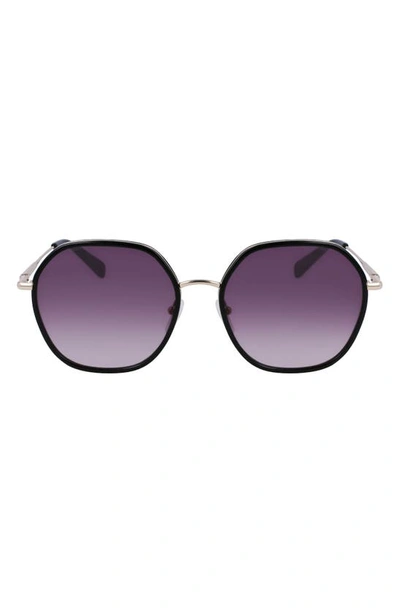 Longchamp Roseau 58mm Gradient Rectangular Sunglasses In Gold/ Black
