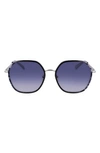 Longchamp Roseau 58mm Gradient Rectangular Sunglasses In Silver/ Black Camou