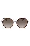 Longchamp Roseau 58mm Gradient Rectangular Sunglasses In Gold/ Havana