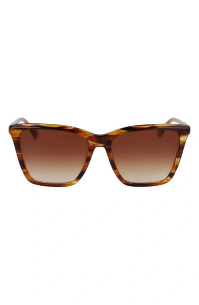 Longchamp Le Pliage 56mm Gradient Rectangular Sunglasses In Brown Horn