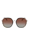 Longchamp Roseau 58mm Gradient Rectangular Sunglasses In Rose Gold/ Green Camou