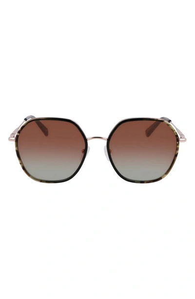 Longchamp Roseau 58mm Gradient Rectangular Sunglasses In Rose Gold/ Green Camou
