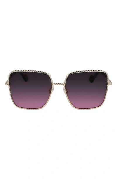 Lanvin Babe 59mm Gradient Square Sunglasses In Gold/ Gradient Grey Rose