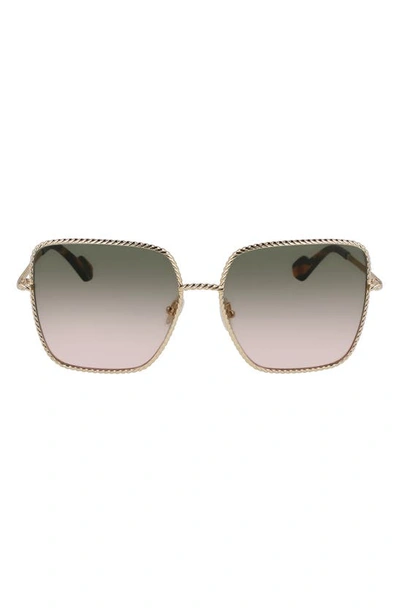Lanvin Babe 59mm Gradient Square Sunglasses In Gold/ Gradient Green Peach