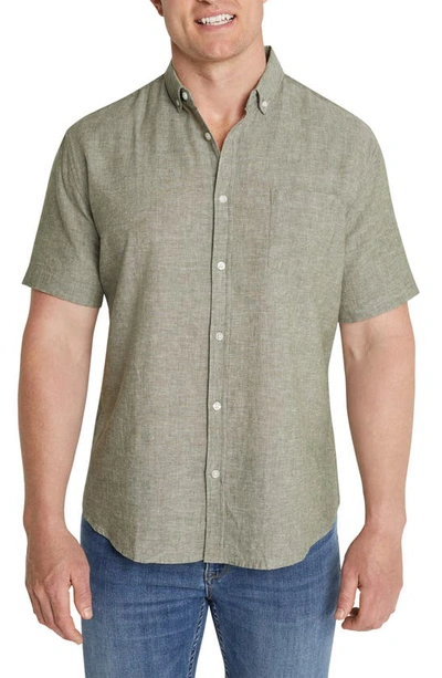 Johnny Bigg Tahiti Short Sleeve Linen Blend Button-down Shirt In Fern