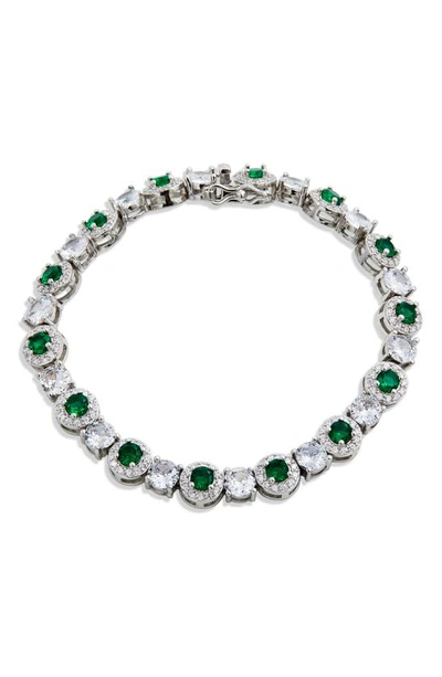 Savvy Cie Jewels Cubic Zirconia Halo Tennis Bracelet In Green