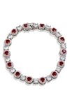 Savvy Cie Jewels Cubic Zirconia Halo Tennis Bracelet In Red