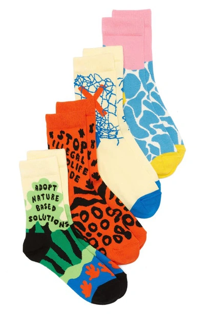 Happy Socks X Wwf Kids' Assorted 4-pack Crew Socks Gift Box In Xkwwf09-0201