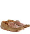 ISABEL MARANT FINHA EMBROIDERED SUEDE LOAFERS,P00211118