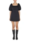 Patou Short Dress With Puff Sleeves And Boat Neckline In Black