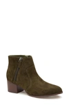 Johnston & Murphy Trista Zip Pointed Toe Bootie In Olive Suede