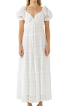 Free The Roses Tiered Puff Sleeve Maxi Dress In White