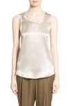 Lafayette 148 Perla Luxe Reversible Silk Charmeuse Shell In Khaki