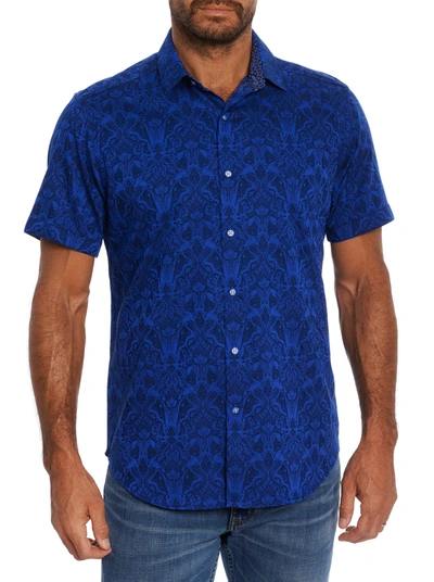 Robert Graham Highland Short Sleeve Button Down Shirt Tall In Navy