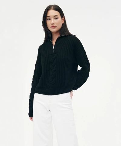 Naadam Merino Cashmere Cable Quarter Zip In Black