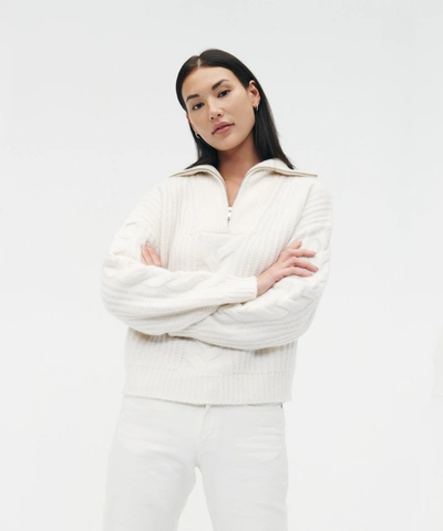 Naadam Merino Cashmere Cable Quarter Zip In White