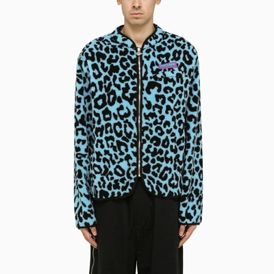 Just Don Leopard-print Relaxed-fit Fleece Jacket In Light Blue