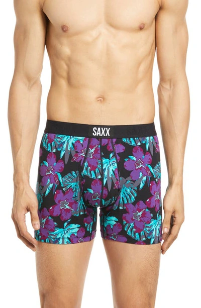 Saxx Ultra Super Soft Relaxed Fit Boxer Briefs In Solar Hibiscus- Black