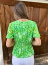BTFL-LIFE Keep Your Chin Up Printed Smock Top in Green Multi