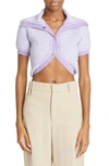 Jacquemus Campana Cropped Button-front Wool Cardigan In Light Purple