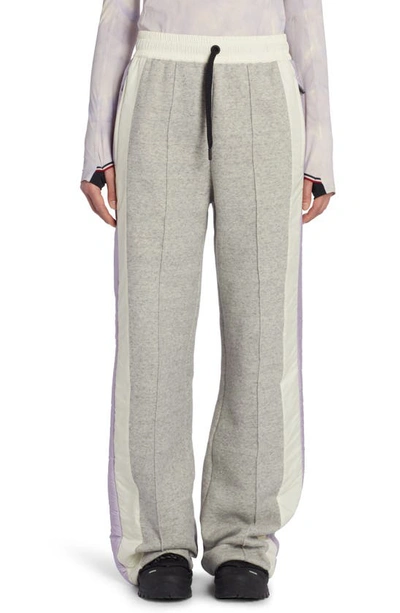 Moncler Colourblock Mixed Media Stripe Wide Leg Trousers In Grey