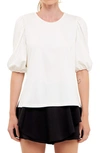 English Factory Puff Sleeve Ponte Knit Top In White