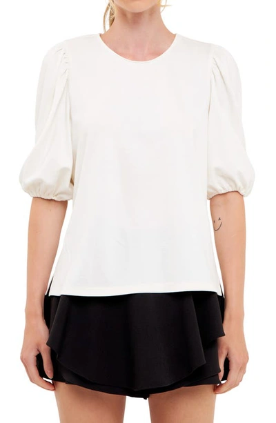 English Factory Puff Sleeve Ponte Knit Top In White