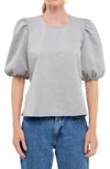 English Factory Puff Sleeve Ponte Knit Top In Heather Grey