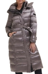 Karl Lagerfeld Contrast Belted Longline Puffer Jacket In Gunmetal