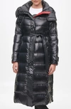 Karl Lagerfeld Contrast Belted Longline Puffer Jacket In Black