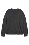 Polo Ralph Lauren Washable Wool V-neck Sweater In Grey