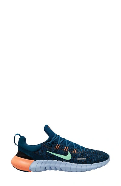 Nike Free Rn 5.0 2021 Running Shoe In Valerian Blue/ Mint/ Orange