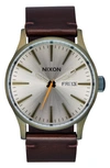 Nixon The Sentry Leather Strap Watch, 42mm In Vintage White / Surplus