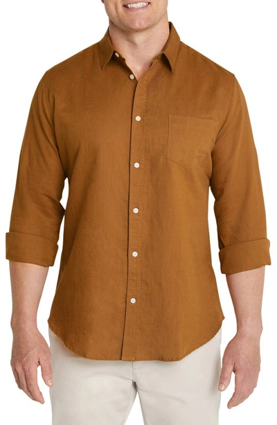 Johnny Bigg Anders Linen Blend Button-up Shirt In Ginger