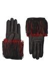 Agnelle Fringe Lambskin Leather Gloves In Tn_balt_card_kaki