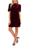 Cece Ruffle Detail Velvet Shift Dress In Majestic Wine