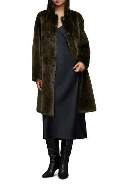 Allsaints Serra Genuine Shearling Coat In Dark Khaki Green