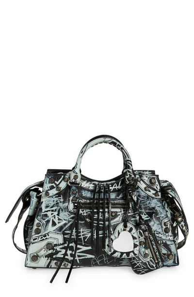 Balenciaga Neo Cagole City Graffiti Print Leather Shoulder Bag In
