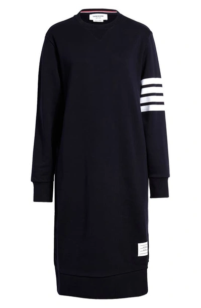 Thom Browne 4-bar Long Sleeve Sweatshirt Dress In Navy