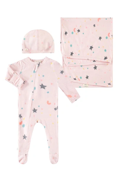 Paigelauren Babies' Slub Footie, Hat & Blanket Set In Pink Confetti