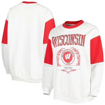 GAMEDAY COUTURE GAMEDAY COUTURE WHITE WISCONSIN BADGERS IT'S A VIBE DOLMAN PULLOVER SWEATSHIRT