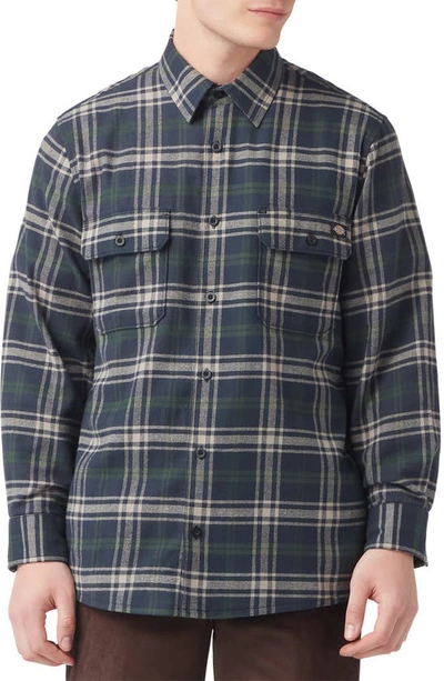 Dickies Flex Regular Fit Plaid Flannel Button-up Shirt In Green Multi